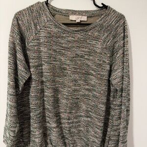LOFT Textured Knit Sweater in Gray and Pink